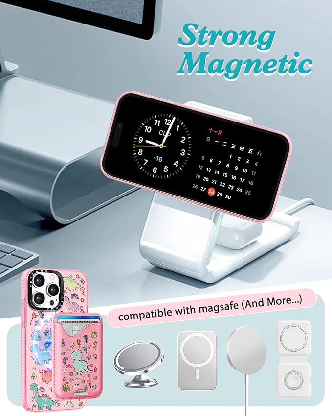 Toycamp for iPhone 15 Pro Max Case - Compatible with Magsafe Credit Card Holder Wallet Magnetic Cute Women Teen Girls Kawaii Girly Unique Animal Design Phone Cover for Apple 15 Promax 6.7"