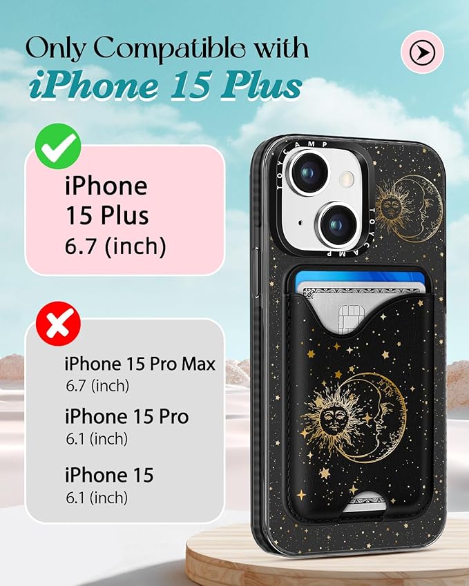 Toycamp for iPhone 15 Plus Case - Compatible with Magsafe Credit Card Holder Wallet Magnetic Cute Women Teen Girls Kawaii Girly Unique Sun Moon Design Phone Cover for Apple 15 Plus 6.7"