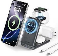 Acer 3 in 1 Charging Station for Apple Device, Magnetic Palm-Sized Foldable Fast Charger Stand Compatible with MagSafe for iPhone 17, Apple Watch & AirPods, Foldable Charging Dock for Desk S3 - Image 1