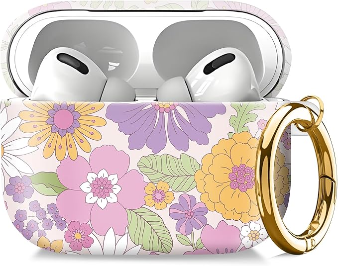 Compatible with AirPod Pro 2nd//1st Generation Case Cover with Key Chain,Full Protective Shockproof Wireless Headphone Case for Airpod Pro 2023/2022/2019（Beautiful Garden）
