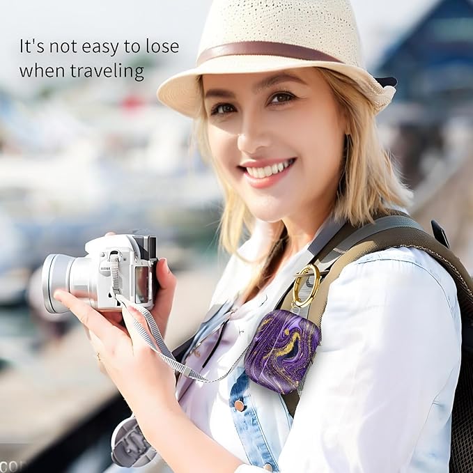 Compatible with Airpod pro 2nd/1st Generation Case Cover with Gold Round Keychain Cute Pattern Hard & Anti Slip Cover for Men Women & Girls（Purple Mountain）