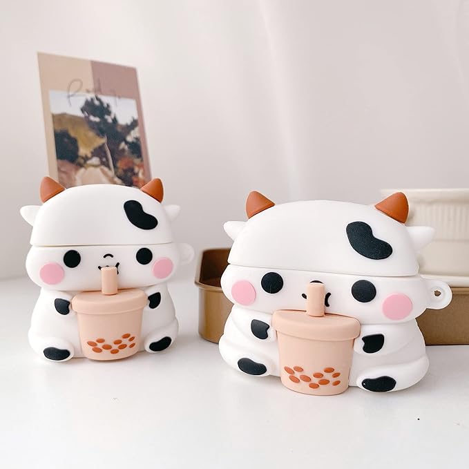 Compatible with Airpods Pro 2nd Generation Case 2022, Cute AirPods Pro 2 Case Cartoon, Kawaii Soft Silicone Protective Cover for Apple New Airpods Pro2 for Men Women (Boba Tea Cow)