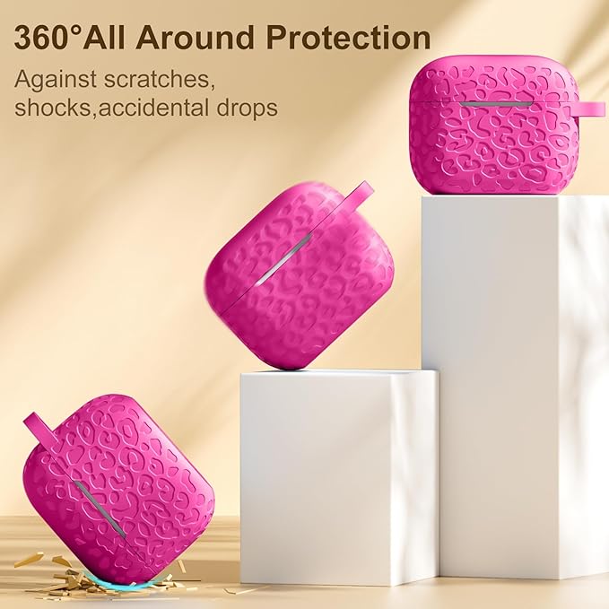 Leopard Engraved for AirPods 4 Case Cover 2024,Soft Silicone Protective Case Compatible with Apple AirPods 4th Generation Case for Women,Cute AirPod 4 Case Accessories with Keychain (Rosepink)