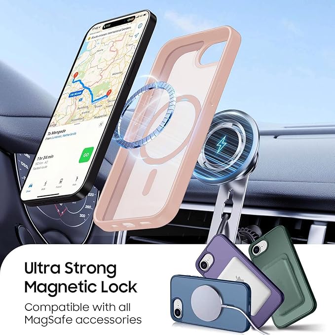 Magnetic for iPhone 17e Case & iPhone 16e Case with Detachable Wallet, Compatible with MagSafe, Military Protective Slim Phone Cover with Card Holder, Pink