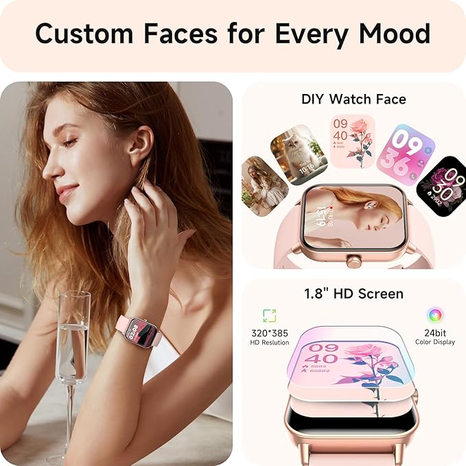 Smart Watches for Women, 1.8" HD Smart Watch (Answer/Make Call) for iPhone/Android, Alexa Bulit-in, Fitness Watch with Sleep/Health Monitor, Watches for Women with 120 Sport Mode, 3ATM Waterproof ﻿