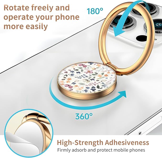 Cell Phone Ring Holder, Cute Metal Phone Grip Stand Finger Ring Kickstand, Flexible 360°Rotation Phone Tablet Case Accessories Compatible with Most Phones Watercolor Boho Flowers