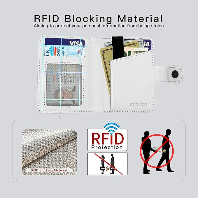 for MagSafe Phone Wallet Magnetic Card Holder for iPhone 17/16/15/14/13/12/Pro/Max/Plus,RFID Blocking Strong Magnet Wallets for MagSafe Phones and Cases,Hold 5 Cards,Strap Stand Leather White