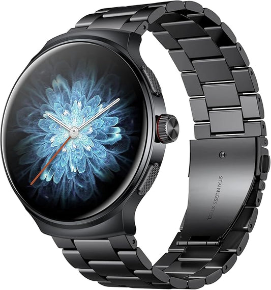 AOLON Smart Watch for Men (Answer/Make Calls), 1.43'' AMOLED Screen, 100+ Sports Modes Fitness Tracker, IP68 Waterproof, Heart Rate/SpO2/Health Monitor for Android/iOS, Stainless Steel Band, Black