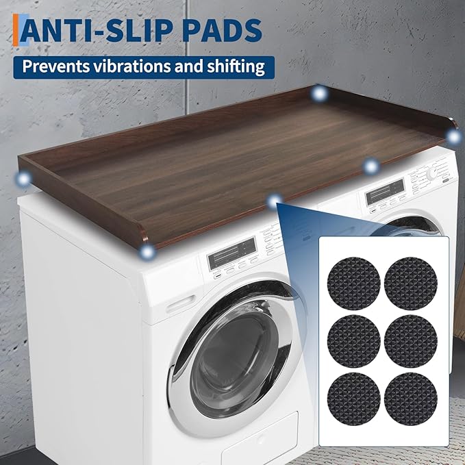 Washer Dryer Countertop with 2.75" h Edge Rails, 54" w x 27.55" d Wooden Laundry Countertop with Non-Slip Pads, Water-Resistant Washer and Dryer Topper for Laundry Room Organization and Storage