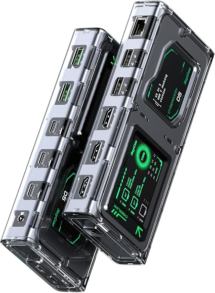 RayCue CyberAxon D5 13-in-1 Multifunctional Stream Control Dock - USB C Docking Station with 2.4" Touchscreen, 3X HDMI (4K@60Hz), 100W PD, 10Gbps USB-C, Ethernet, for Mac/Windows/iPad
