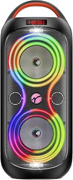 Party Bluetooth Speaker: 60W Peak Power, Deep Bass Dual Woofers, 12H Battery, RGB Lights, TWS, FM Radio, AUX/USB/Mic Input | for Indoor & Outdoor-Updated
