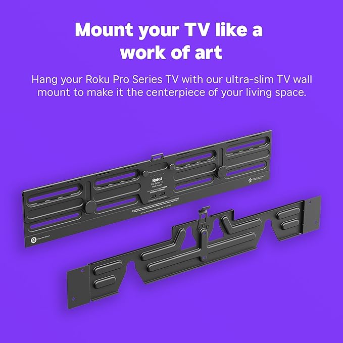 Roku Wall Mount Kit for 65-Inch Pro Series TV - Ultra-Slim with Minimalist, Flat Design - Hinged TV Mount and Kickstand for Easy Access to Cables