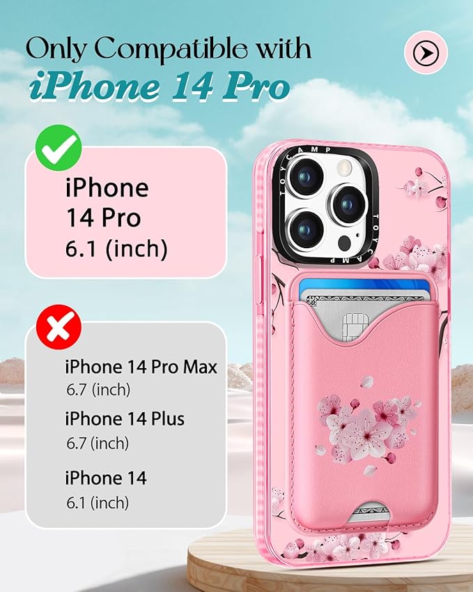 Toycamp for iPhone 14 Pro Case - Compatible with Magsafe Credit Card Holder Wallet Magnetic Cute Women Teen Girls Kawaii Girly Unique Flower Design Phone Cover for iPhone 14 Pro
