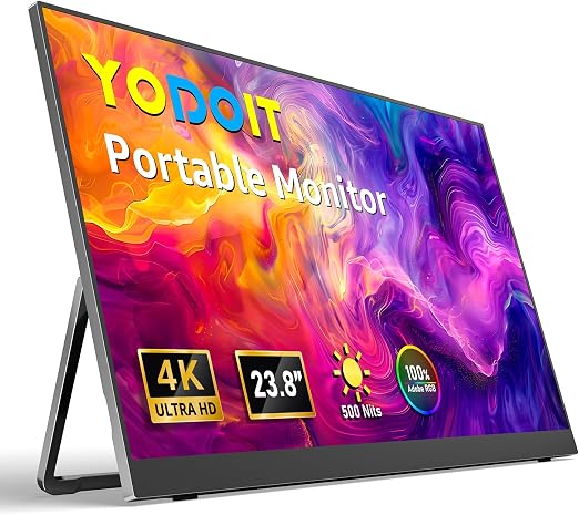 Yodoit Portable Monitor for Laptop 23.8" 4K UHD Travel Gaming Monitor Screen IPS Display with USB Type C Port and Built-in Speakers Compatible with PC, Xbox Black
