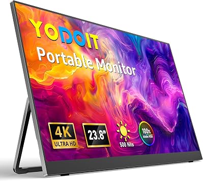 Yodoit Portable Monitor for Laptop 23.8" 4K UHD Travel Gaming Monitor Screen IPS Display with USB Type C Port and Built-in Speakers Compatible with PC, Xbox Black