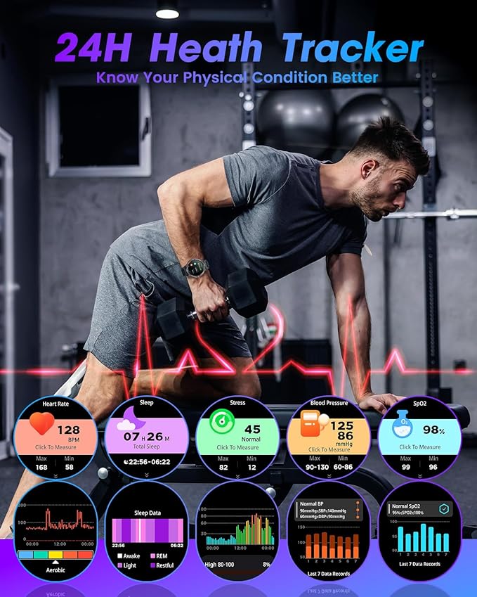 Smartwatch for Men Android Fitness Tracker: 1.53" Military Smart Watch with Flashlight Compass Make Answer Bluetooth Call Android iPhone Compatible 3ATM Waterproof Sport Watch Sleep Heart Rate Monitor