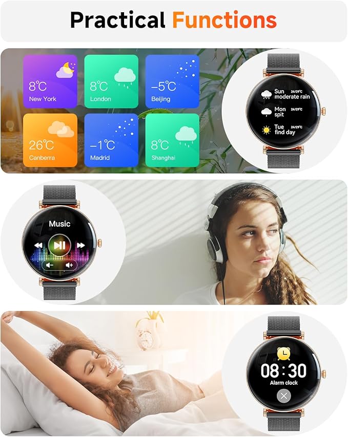 Hwagol Smart Watch for Women with Android iPhone Compatible[Calls/Metal Thin Body],1.43" Micro-Spherical AMOLED Screen,Sports Watch with Sleep/Heart Rate Monitor,Pedometer for Steps Miles