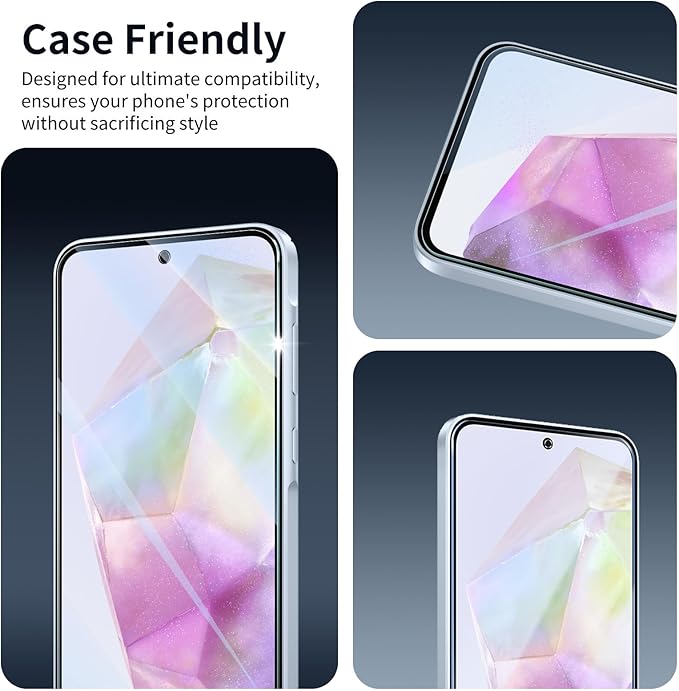 3*Screen Protector for Samsung Galaxy A55/A35 with a Installation Alignment Aid, Double Shatterproof HD Tempered Glass Film, Impact-Protection [9H Hardness][Anti-Shatter][Anti-Scratch]