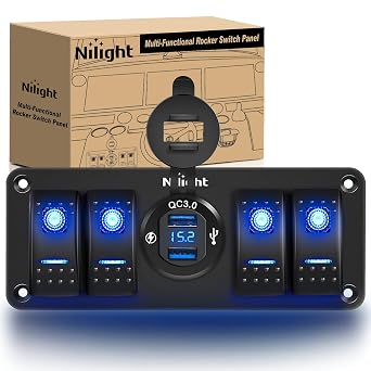 Nilight 4 Gang Rocker Switch Panel with QC3.0 Dual USB Charger Voltmeter