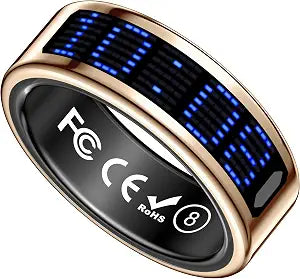 Smart Ring Health Tracker with Display Screen, Sleep Tracker with Heart Rate, Fitness Ring Step Tracker for Activity Monitoring/Steps/Calories,Wireless Charging, for iOS Android (Gold, #14)