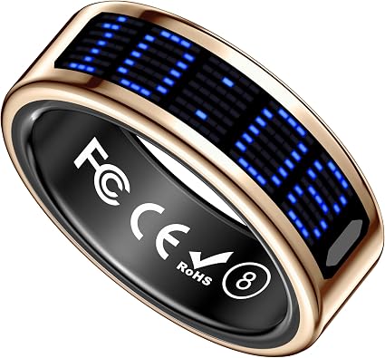 Smart Ring Health Tracker with Display Screen, Sleep Tracker with Heart Rate, Fitness Ring Step Tracker for Activity Monitoring/Steps/Calories,Wireless Charging, for iOS Android (Gold, #14)