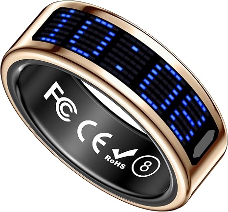Smart Ring Health Tracker with Display Screen, Sleep Tracker with Heart Rate, Fitness Ring Step Tracker for Activity Monitoring/Steps/Calories,Wireless Charging, for iOS Android (Gold, #14)