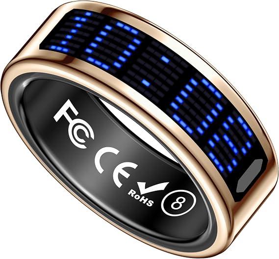 Smart Ring Health Tracker with Display Screen, Sleep Tracker with Heart Rate, Fitness Ring Step Tracker for Activity Monitoring/Steps/Calories,Wireless Charging, for iOS Android (Gold, #14)