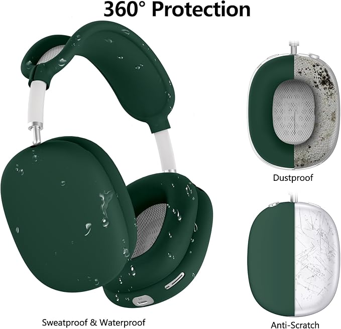 Silicone Case Cover for AirPods Max, Ear Pad Case Cover/Ear Cups Cover/Headband Cover for AirPods Max Headphones,Accessories Soft Silicone Protector for Apple AirPods Max New USB-C (2024) (Dark Green)