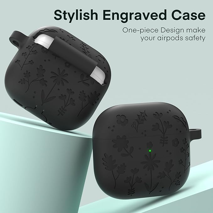 Maxjoy for AirPods 4 Case, Engraved Silicone Cute AirPod 4 Case for Women Men Protective iPod 4 Cover with Keychain Cleaning Kit for AirPod 4th Generation Cover 2024, Grey