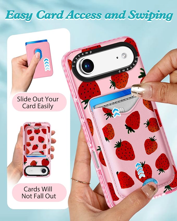 Toycamp for iPhone 17 Air Case - Compatible with Magsafe Credit Card Holder Wallet Magnetic Cute Women Teen Girls Kawaii Girly Unique Strawberry Design Phone Cover for Apple 17 Air