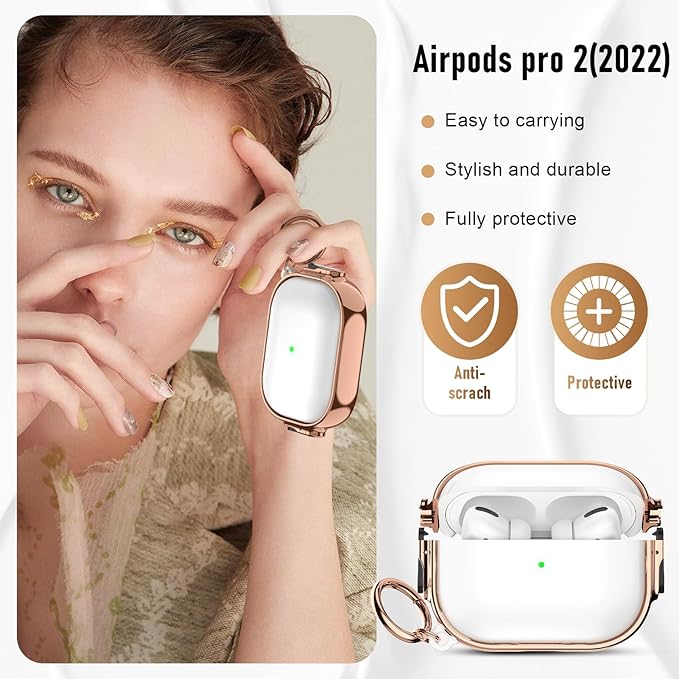 Maxjoy for Cute Airpods Pro 2 case with Safety Lock,Compatible Airpods Pro Case 2nd/1st Gen,Compatible Plating Solid Color AirPods Case Cover for Men Women Girly with Keychain-Transparent