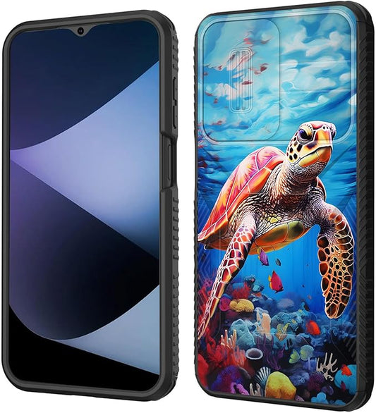for Galaxy A17 5G Case Built in Slide Camera Lens Cover,Heavy Duty Shockproof Protection Dual Layer Case for Samsung Galaxy A17 5G 6.7" 2025,Sea Turtle Swimming Underwater