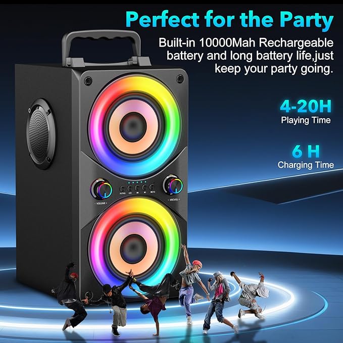 Bluetooth Speaker 100W Portable Big Powerful Deep Bass Loud Sound Wireless Boombox with Subwoofer TWS LED Lights DSP Large Wooden Speakers for Outdoor Home Party