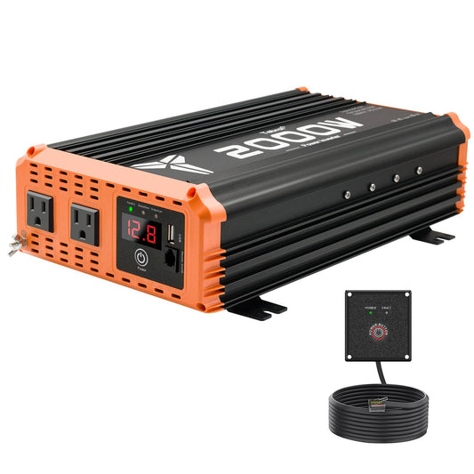 2000W Inverter 12V DC to 110V AC Converter for Home, RV, Truck, Off-Grid Solar Power Inverter with Built-in 5V/2.1A USB, AC Hardwire Port, Remote Controller