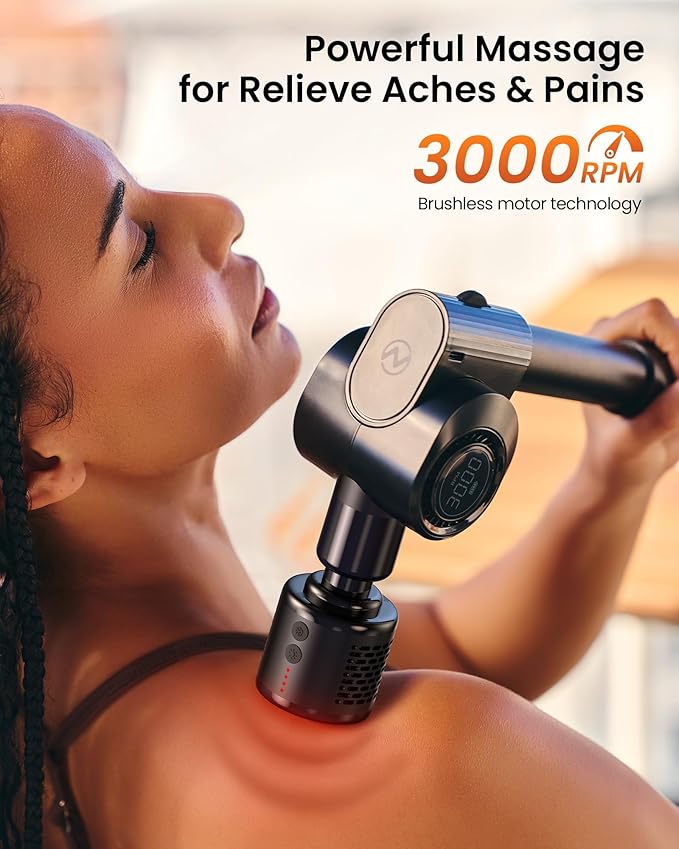 NAPRE Massage Gun with Heat and Cold Head,Deep Tissue Percussion Back Massager for Muscle/Neck/Body Pain Relief with Long Extension Retractable Handle,32-Speeds,Foldable with 5 Adjustable Angles