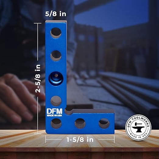 Small Square and Center Finder - Mini Square Tool with 11/32" Center Marking Hole Woodworking, Carpenter Engineering Square, Center Marking Tool, Made in USA - Blue