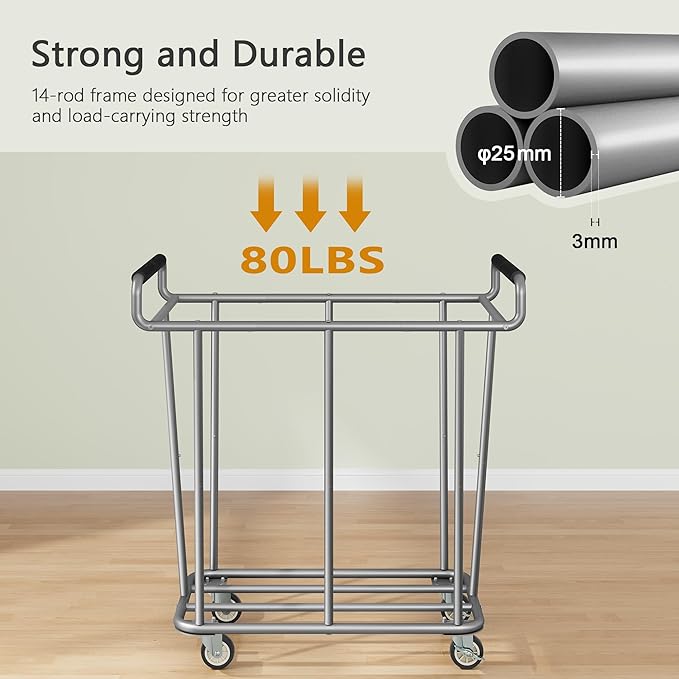 Large Laundry Hamper with Wheels, 360L Rolling Big Laundry Basket for Clothes Storage, Heavy Duty Extra Large Rolling Laundry Cart with Handle, Steel Frame, Waterproof Liner,95.1 Gallons,Khaki