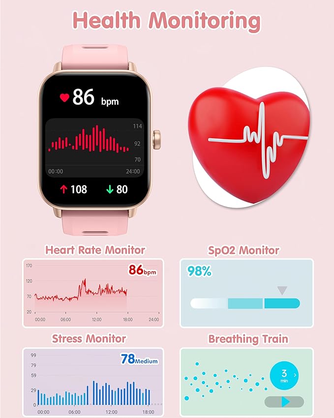 Kids Smart Watch, Kids Watch No Phone Needed Heart Rate & Sleep Tracker, Stress & SpO2 Monitor, 1.8" Fitness Tracker Step Counter, Alarm Clock, Games, Swimming Watch for Boys Girls Teens Aged 5+