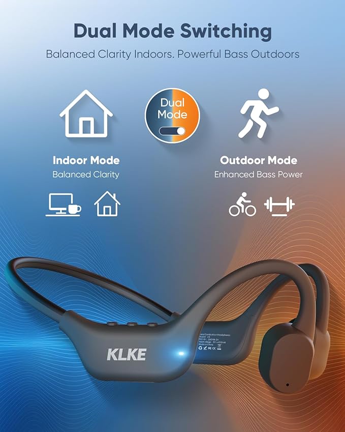 Open-Ear Bone Conduction Headphones, IP66 Waterproof, Integrated Transducer Running Headphones with Dual Mode, Rear Safety Light, 10H Battery,Advanced Mic for Cycling, Hiking & Outdoor Sports