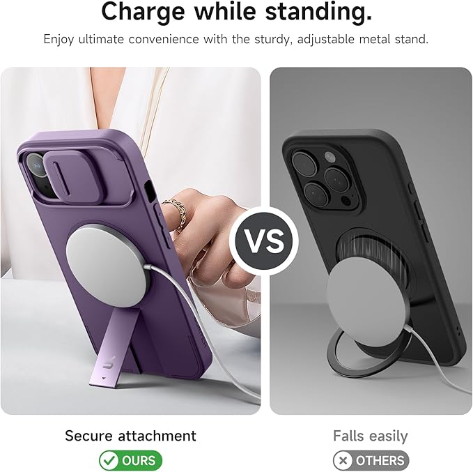 SURITCH for iPhone 13/14 Case with Magnetic Camera Slide Cover and Adjustable Kickstand, Compatible with MagSafe, Shockproof Bumper Case Slim Protective Cover for iPhone 13/14 6.1 Inch, Dark Purple