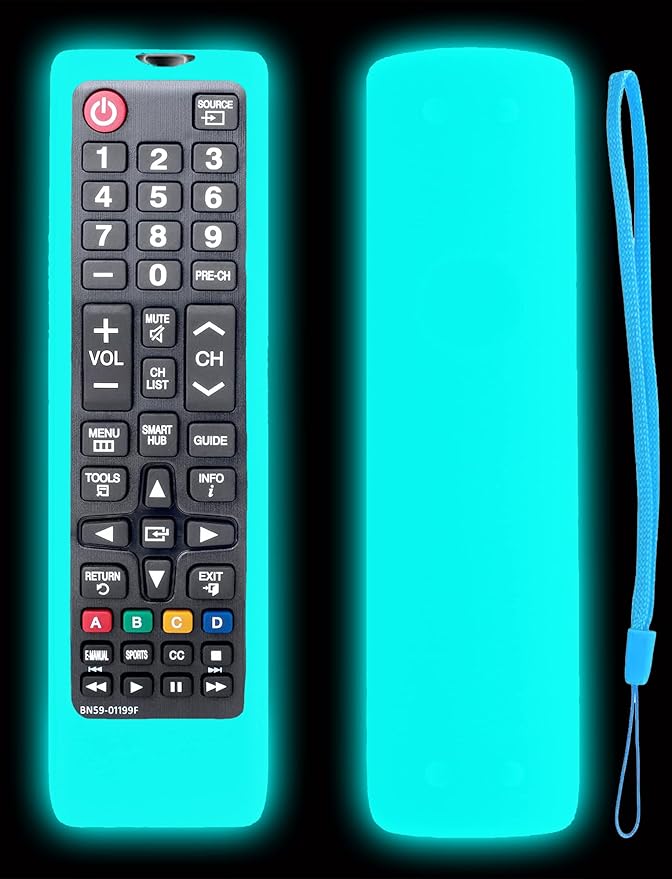 Silicone Glow Case with Strap for Samsung Smart TV Remote - Silicone Cover for Samsung TV BN59-01301A BN59-01315A BN59-01199F Remote Control Replacement Skin Sleeve Glow in The Dark - Blue