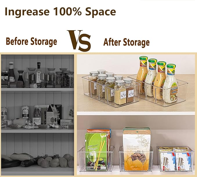 4 Pack Pantry Organizers and Storage,Clear Plastic Organizer Bins for Kitchen,Fridge,Drawer Organization and Storage,4 compartment Snack Containers for Spice Packets,Tea bag