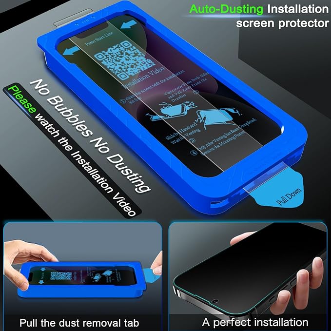 IMBZBK [Auto-Dust Removal] 3 Pack Privacy Screen Protector for iPhone 14 Anti Spy Private Accessories, Case Friendly Film, Military Grade Tempered Glass 3 Camera Lens Protector