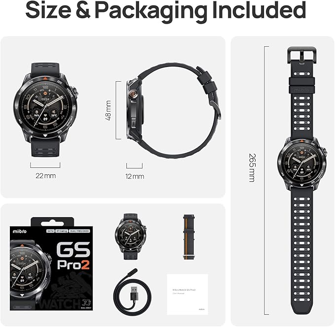 Mibro GS Pro2 Multisport Smart Watch with 1.43" AMOLED, Support 20-Day Battery, Dual Band GPS, 5ATM, 150+ Sport Modes, Running Watch for Cycling, Swimming, Padel (Dark Gray)