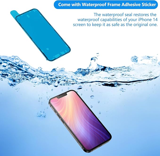 for iPhone 14 Screen Replacement 6.1 Inch, Diykitpl 3D Touch LCD Display for A2649, A2881, A2884, A2883, A2882, with Repair Tools Kit+Waterproof Frame Sticker+Tempered Glass