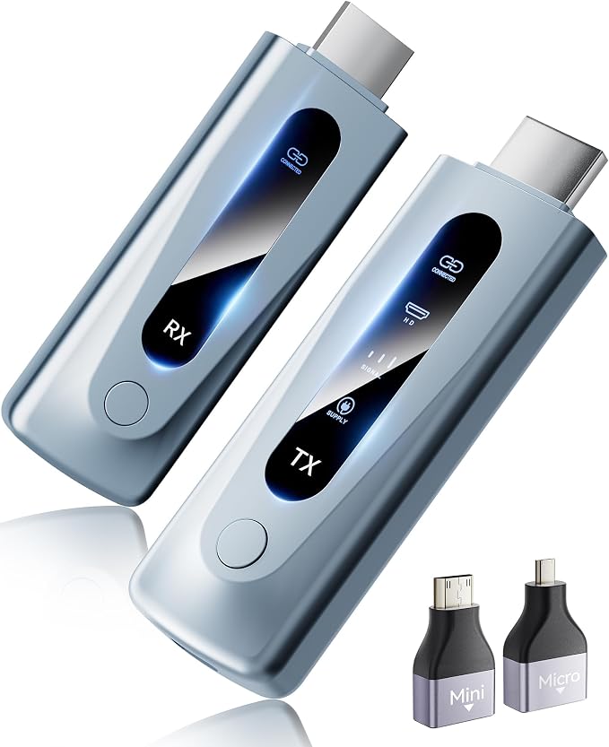 Wireless HDMI Transmitter and Receiver 328FT/100M, 4K Decode 1080P@60Hz Ultra HD Video Output, LED Display, Plug&Play 5G+2.4G for Audio to Monitor from PC/Projector/TV Box (Light Blue)
