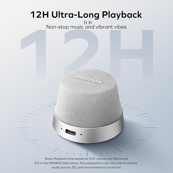 MOMAX Magnetic Mini Bluetooth Speaker, IPX6 Waterproof, 12H Playtime, TWS True Wireless Stereo, USB-C Rechargeable, Portable Shower & Outdoor Speaker, Bass-Enhanced, Call Function, Travel & Gift Ideas