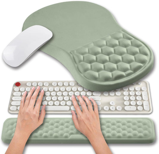 Hokafenle 2 in 1 Ergonomic Mouse Pad Wrist Support & Wrist Rest for Computer Keyboard Set, with Relieve Carpal Tunnel Pain Massage Bulge and Full Memory Gel Design (2In1 Set, Light