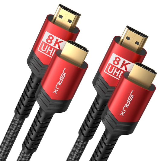 8K HDMI Cable 2.1 2 Pack 6ft, JSAUX 48Gbps Ultra High Speed HDMI Cable Braided Cord (4K@144Hz, 4K@120Hz, 8K@60Hz) HDCP 2.2&2.3 HDR 10 eARC ARC, Compatible with Switch 2/PS5/Laptop/Monitor/HDTV/-Red
