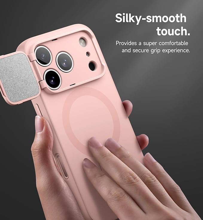 SURITCH for iPhone 17 Pro Max Case with Camera Control Cover, Camera Cover and Adjustable Kickstand, Compatible with MagSafe, Shockproof Bumper Protective Cases 6.9 Inch, Pink